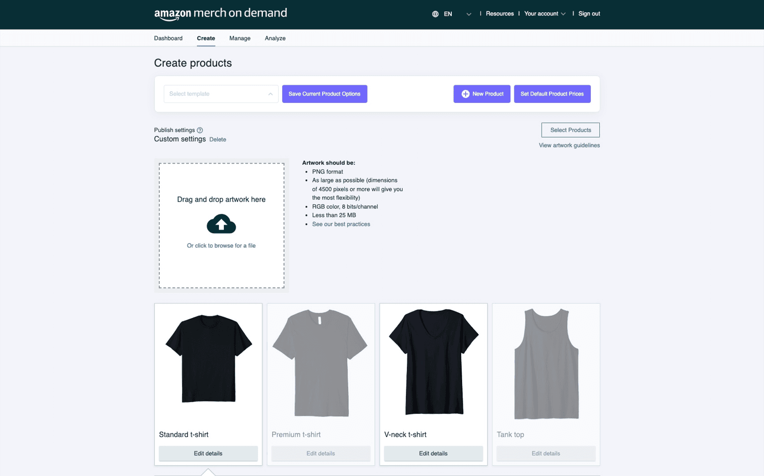 Creating product details  and uploading designs in Merch by Amazon