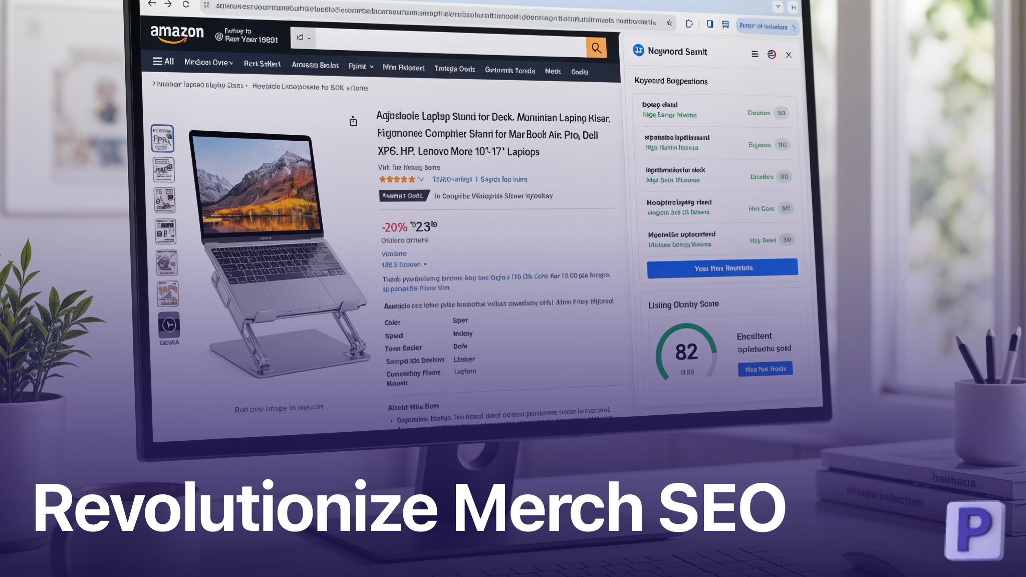 Chrome browser showing Podly extension with Amazon merch SEO keyword optimization