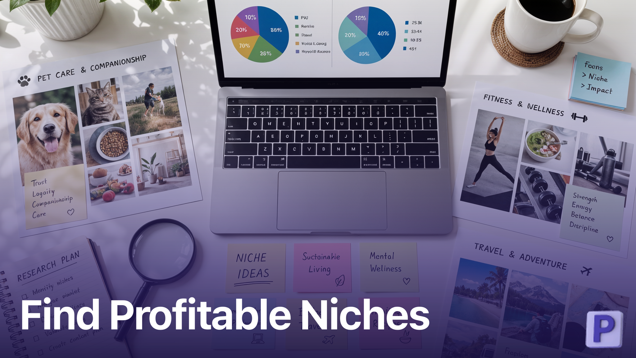 Niche research dashboard with market segments for profitable print on demand products