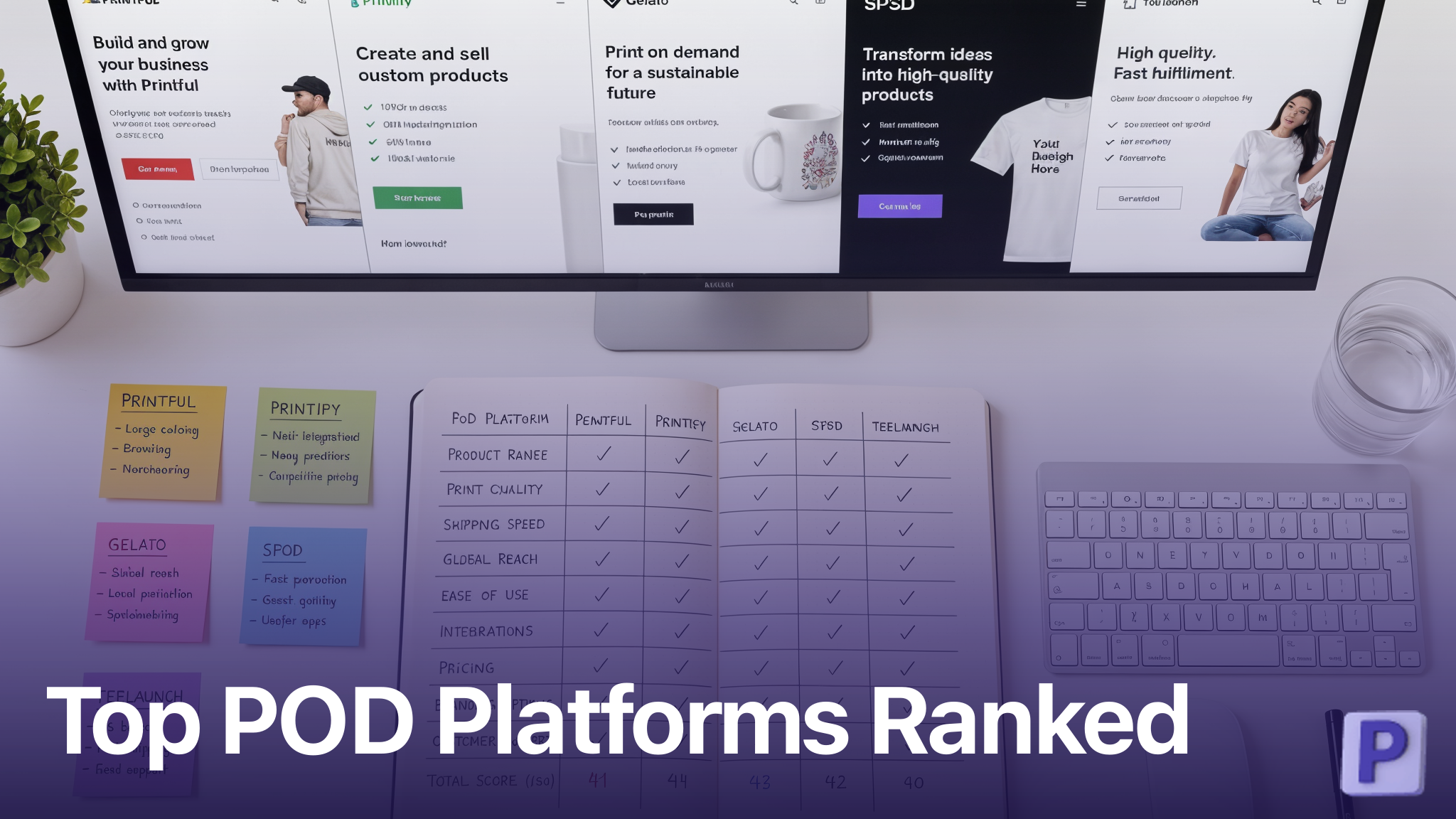 Multiple print on demand platform websites open for comparison on wide monitor