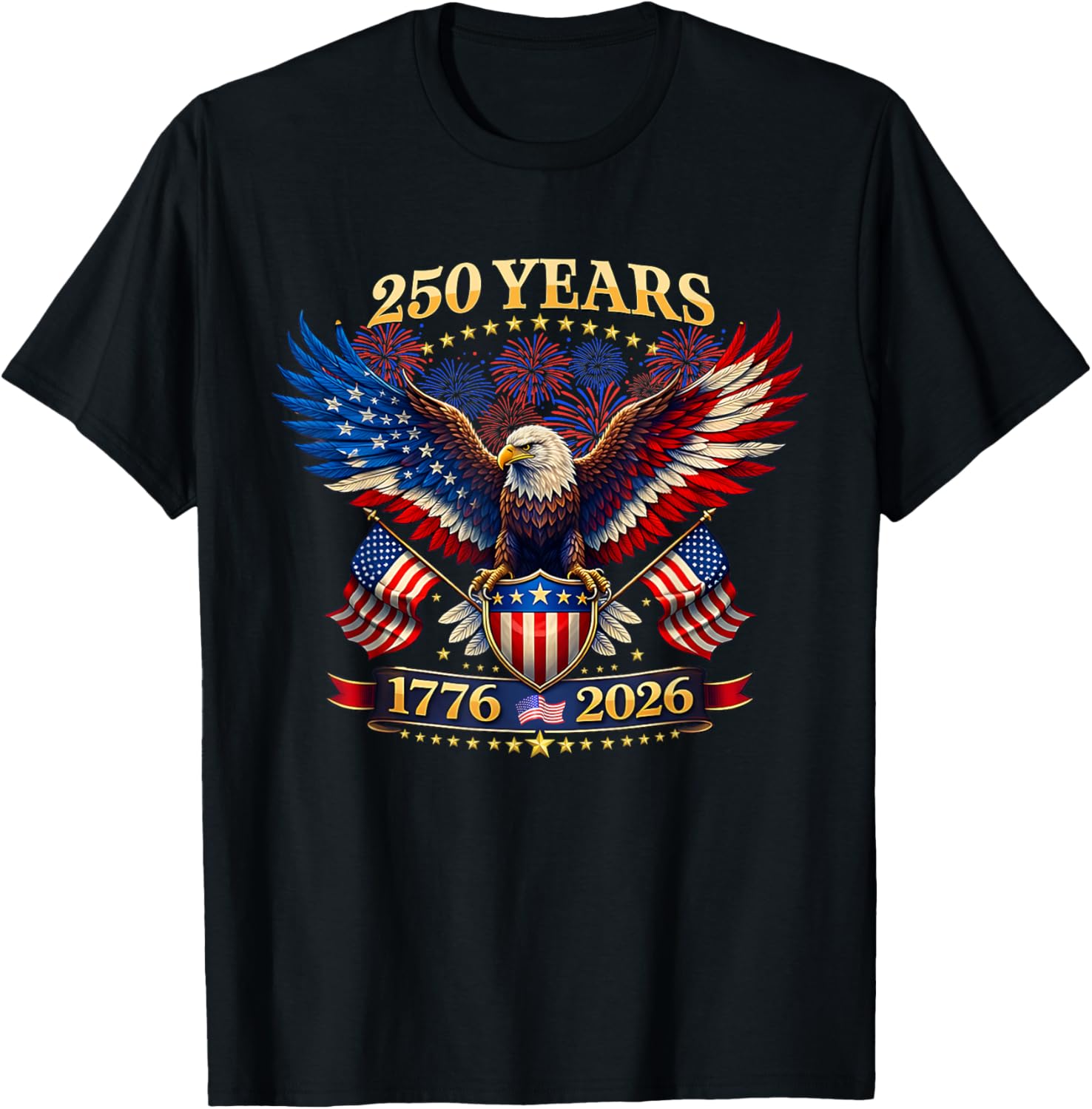 Real example of an America 250 patriotic eagle trending t-shirt design for the 2026 semiquincentennial