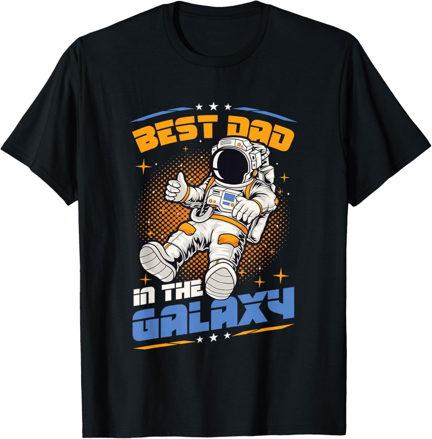 Real example of a trademark-safe space dad trending t-shirt design using generic astronaut art